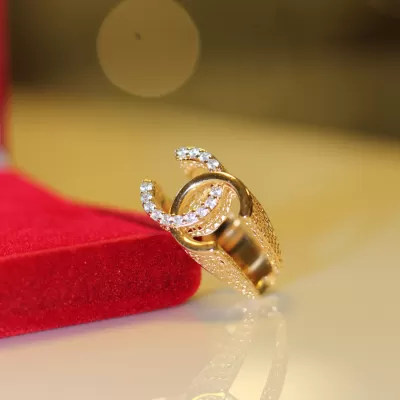 Anel Folheado Ouro 18k e Zirc&ocirc;nia 