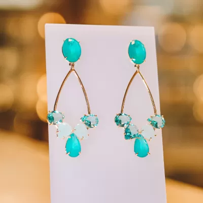 Brinco Folheado Ouro 18k e Cristal 