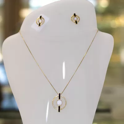 Conjunto Folheado Ouro 18k e Pedra Natural 