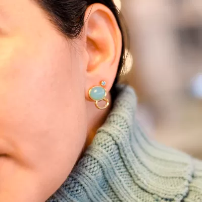 Brinco Folheado Ouro 18k e Pedra Natural 