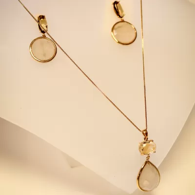 Conjunto Folheado Ouro 18k e Cristal 