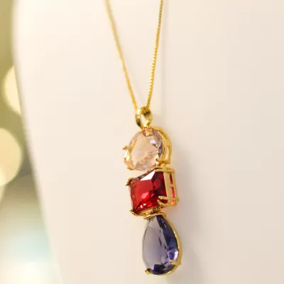 Colar Folheado Ouro 18k e Cristal 