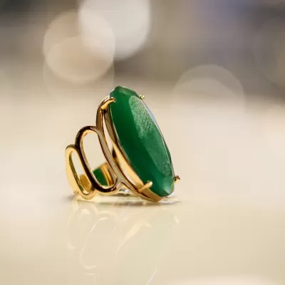 Anel Folheado Ouro 18k e Pedra Natural 