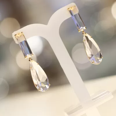 Brinco Folheado Ouro 18k e Cristal 