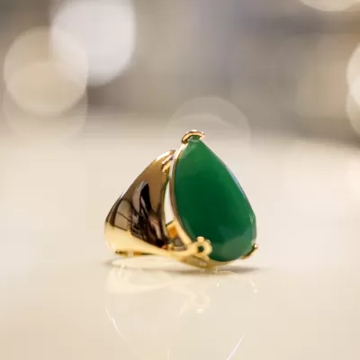 Anel Folheado Ouro 18k e Pedra Natural 