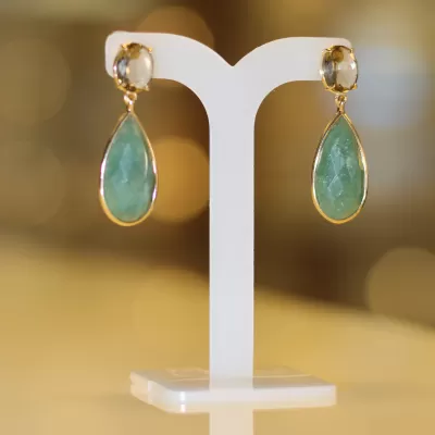 Brinco Folheado Ouro 18k e Pedra Natural 