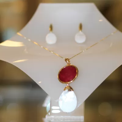 Conjunto Folheado Ouro 18k e Pedra Natural 