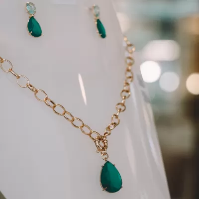 Conjunto Folheado Ouro 18k e Cristal 